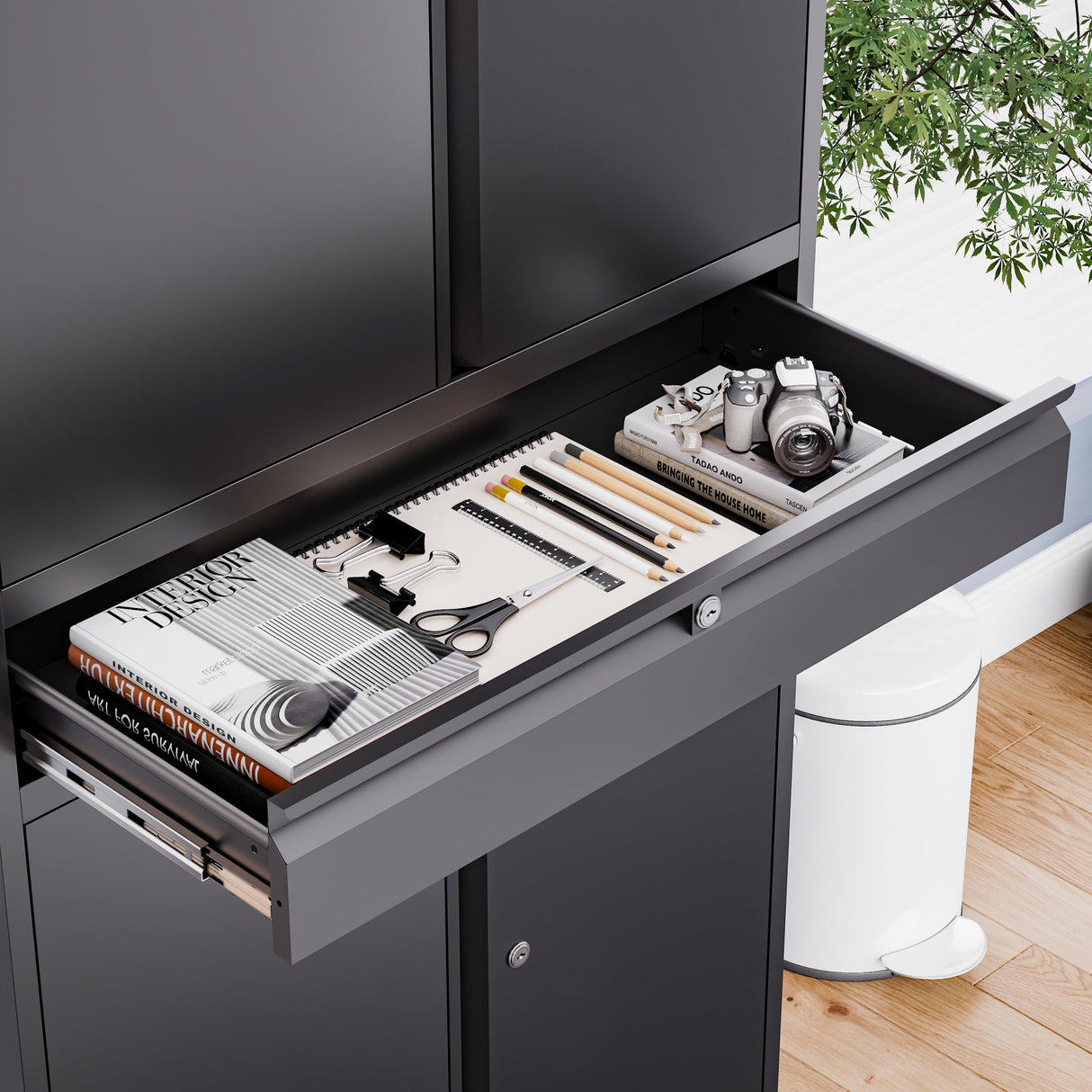 LISSIMO Metal Storage Cabinet with Wheels, Locking Garage Storage Cabinet with Adjustable Shelves and Drawer, Rolling Tool Cabinet for Home Office LISSIMO