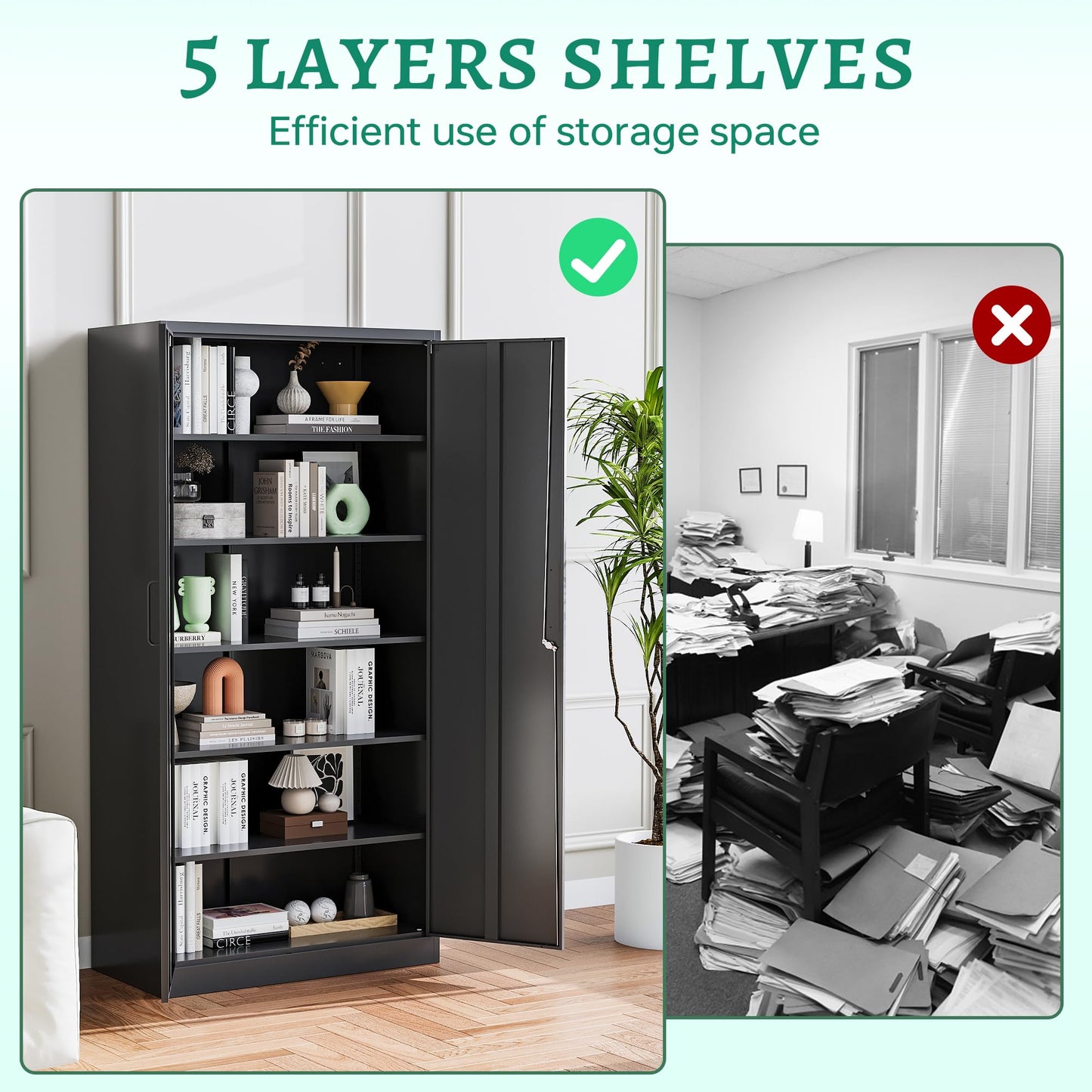 Letaya Metal Storage Cabinets with Lock, Tall Locker Organizer Steel Cabinets, Adjustable Layers Shelves 2 Doors for Home, Office,