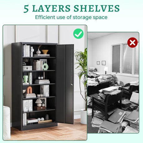 Letaya Metal Storage Cabinets with Lock, Tall Locker Organizer Steel Cabinets, Adjustable Layers Shelves 2 Doors for Home, Office, Letaya
