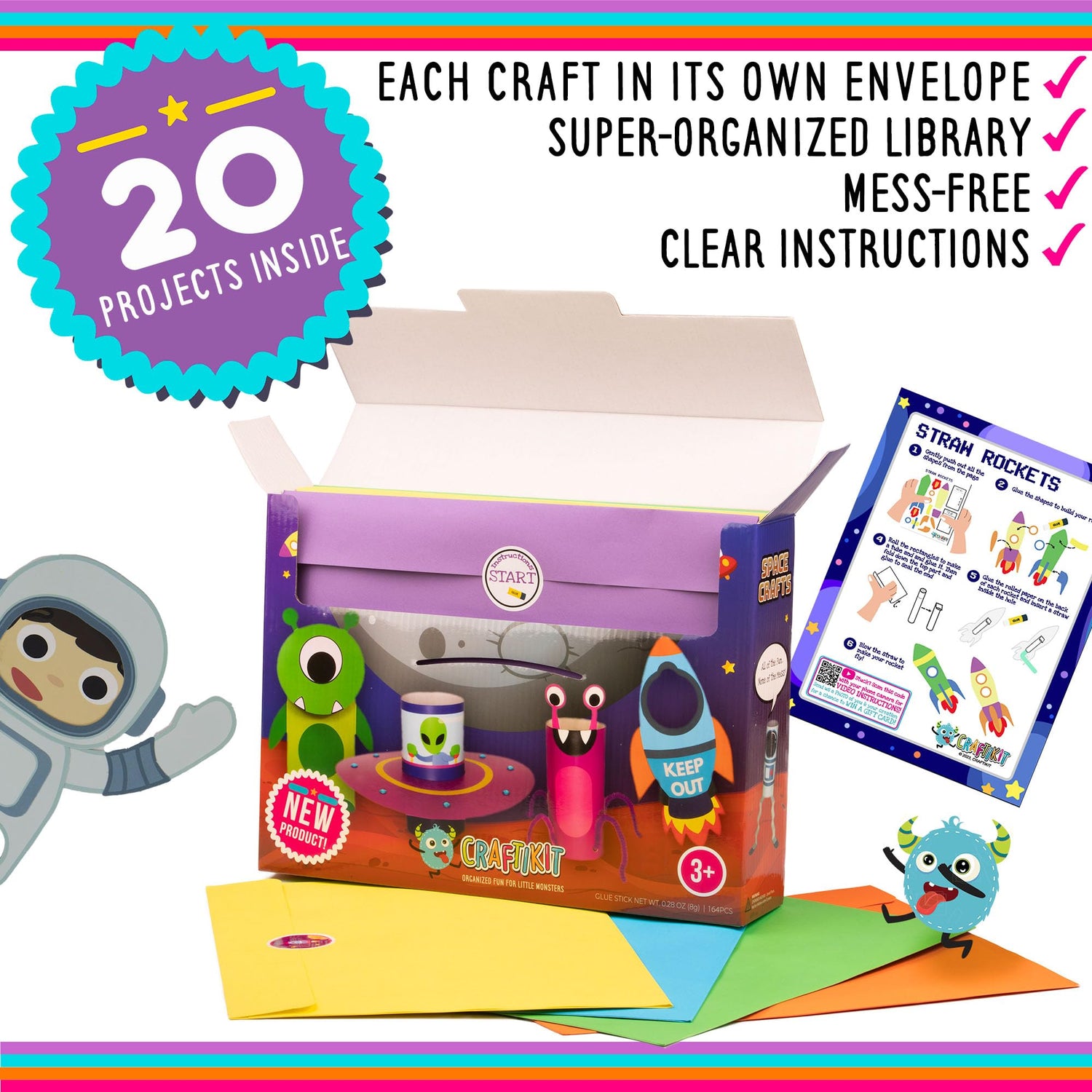 Craftikit ® Space Arts and Crafts for Kids - 20 Simple All-Inclusive Fun Toddler Craft Kit for Kids - Organized Crafts for Toddlers Ages 3-10 - Craftikit