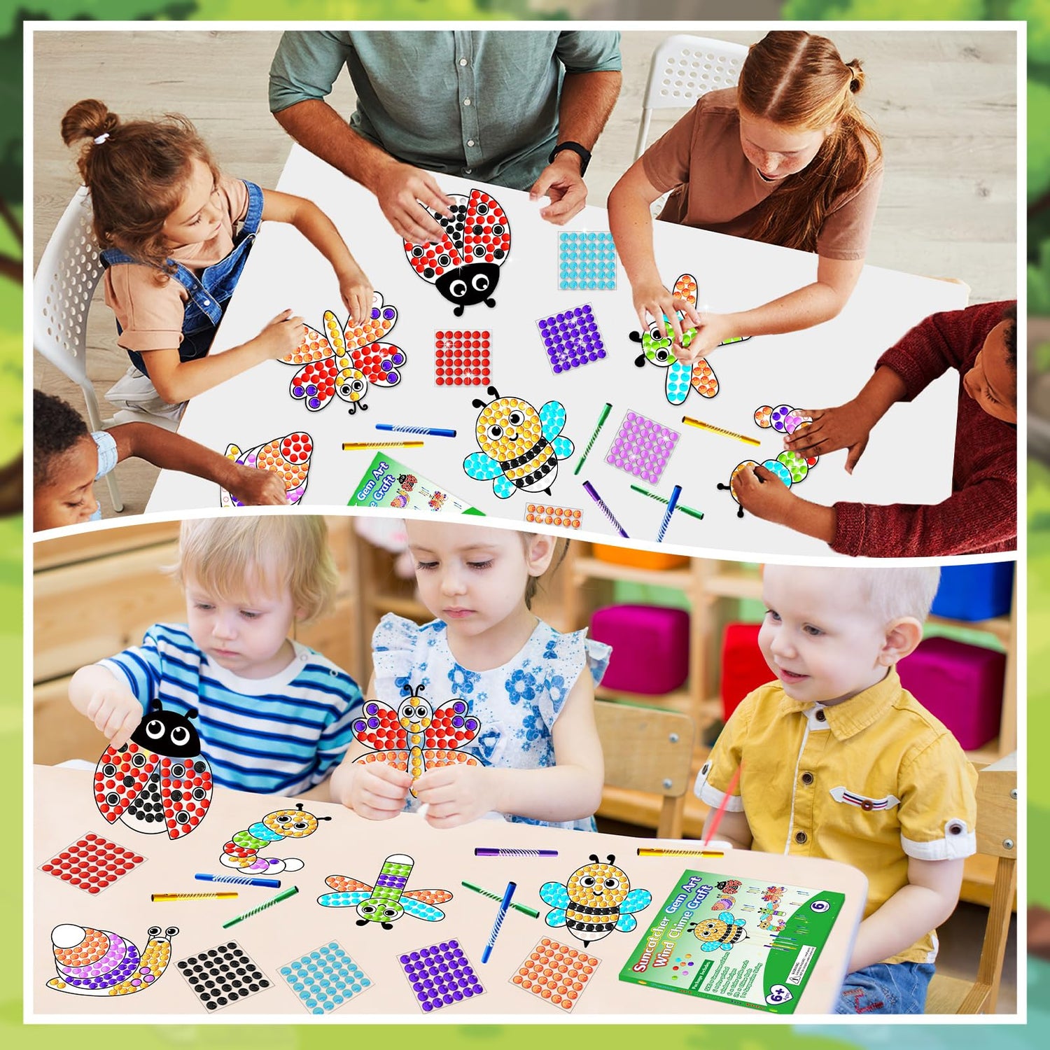 6 Pack Spring Arts Crafts Animals Gem Diamond Suncatcher Wind Chime Crafts for Kids DIY Spring Diamond Painting Wind Chime Gifts Exchange for Kids Qyeahkj