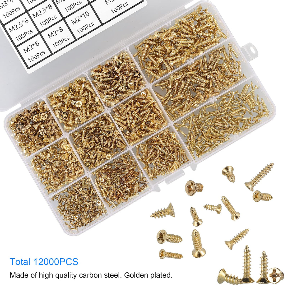 HanTof 1200Pcs Tiny Phillips Flat Head Self Tapping Screws for Wood, Plastic and Soft Metal. M2 M2.5 M3 Small Countersunk Tapper Screws Set for DIY HanTof