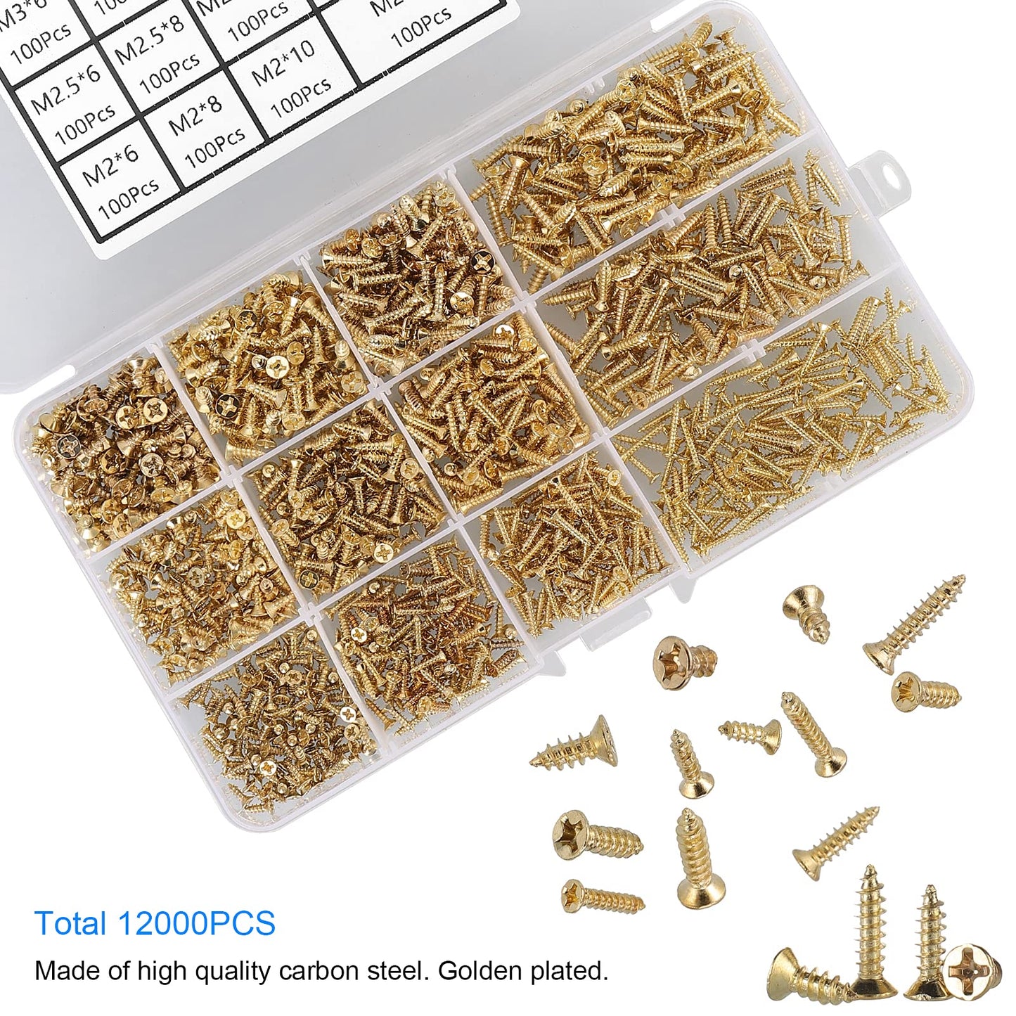 HanTof 1200Pcs Tiny Phillips Flat Head Self Tapping Screws for Wood, Plastic and Soft Metal. M2 M2.5 M3 Small Countersunk Tapper Screws Set for DIY - WoodArtSupply