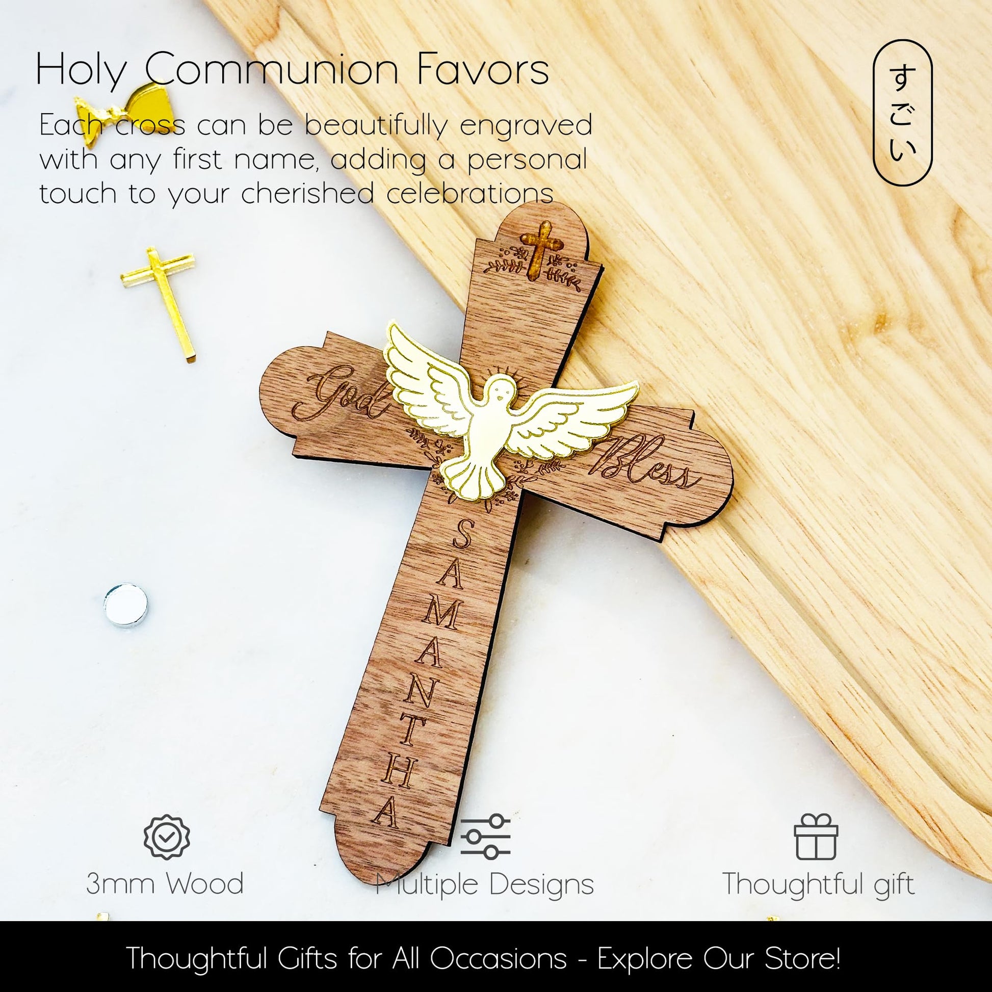 Personalized First Communion Favor | Personalized Wood Cross | Religious Keepsake Baptism Gifts | Wood Sign Personalized Baptism Cross For Girls and - WoodArtSupply