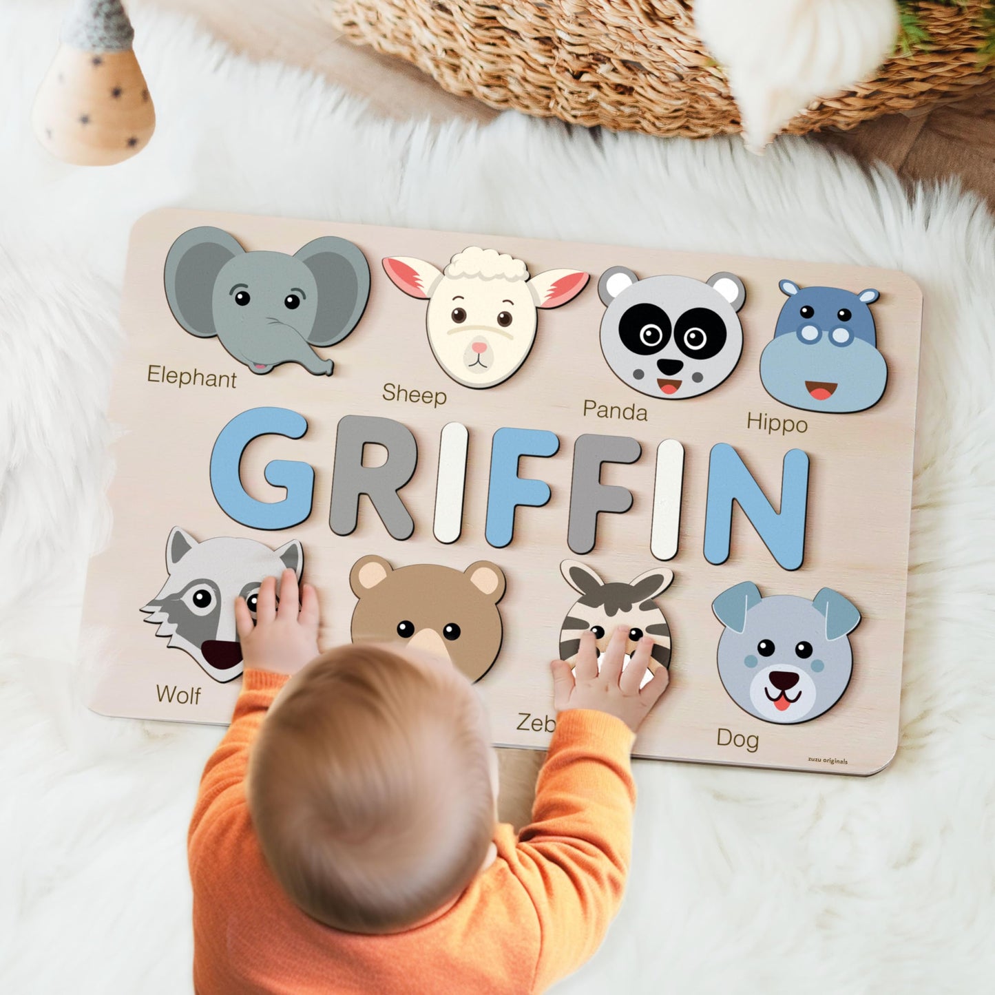 Animals Wooden Name Puzzle | Busy Board Puzzle | Toddler Toys | Baby Girl Gifts | Gift for Kids | Baby First Easter Present | Birthday Gift - WoodArtSupply