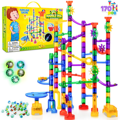 JOYIN 170Pcs Marble Run Premium Toy Set, Construction Building Blocks Toys, STEM Educational Building Block Toy(120 Plastic Pieces + 50 Glass - WoodArtSupply