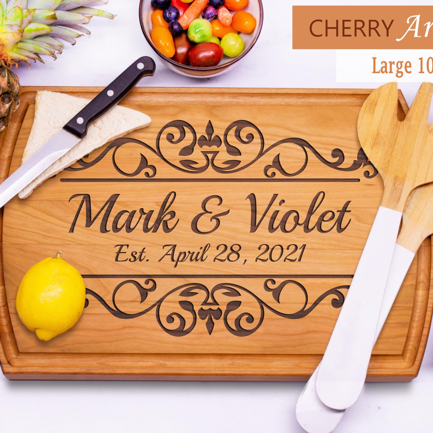 Personalized Wood Cutting Board Handmade in USA – Best Serves as Cheese board, Serving tray, Chopping board, Charcuterie board – Unique Wooden Gift Viva Leather