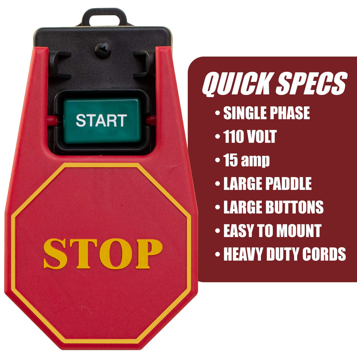 Fulton 110V Single Phase On/Off Switch with Large Stop Sign Paddle for Easy Visibility and Contact for Quick Power Downs Ideal for Router Tables Fulton