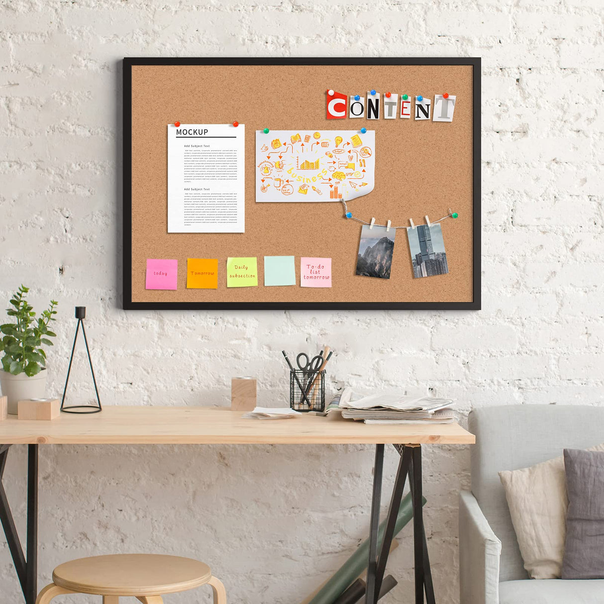 Board2by Cork Board Bulletin Board 36 x 48, Black Wood Framed 4x3 Corkboard, Office Board for Wall Cork, Large Wall Mounted Notice Pin Board with 18 Board2by