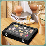 Huquary 3 Pcs Jewelry Display Cases Wooden Jewelry Box Glass Top Display Cases for Collectables with Glass Window on Top Display Case Organizer for Huquary