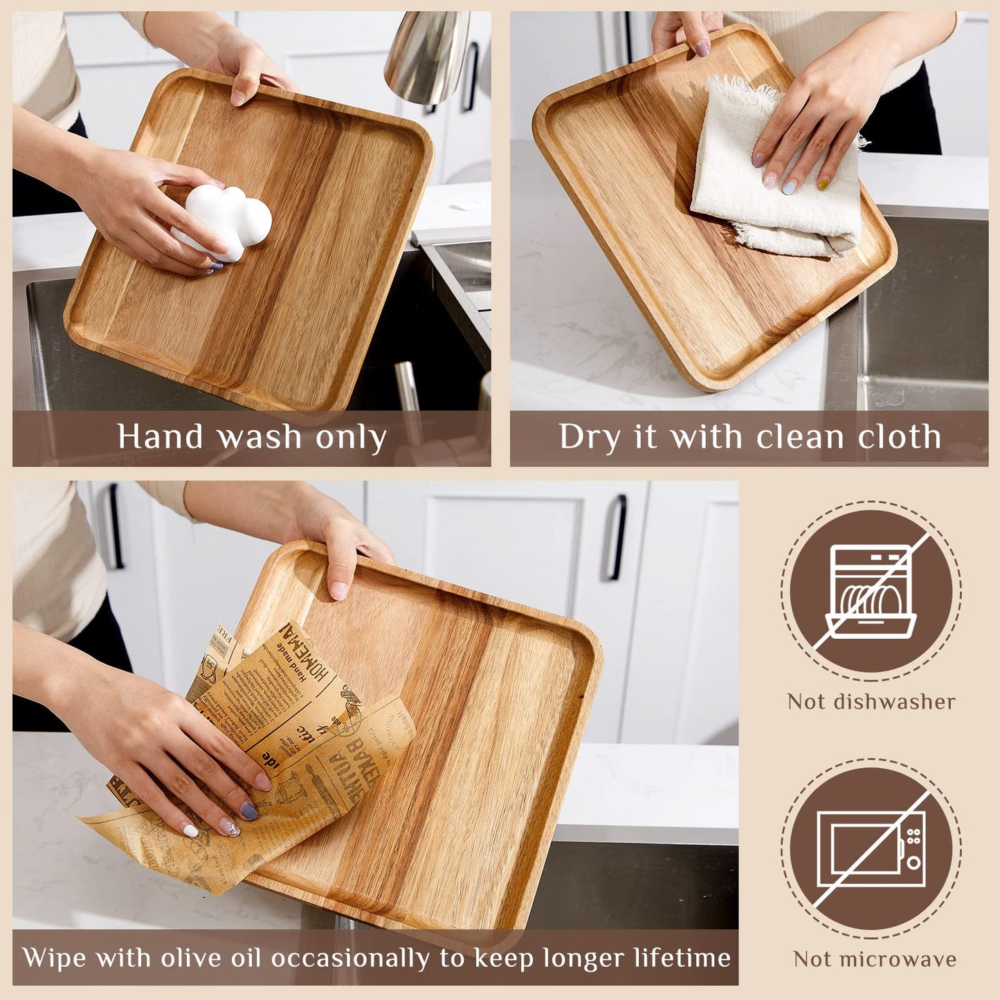 Didaey 6 Pcs Acacia Wood Square Plates 10" Wooden Plates Serving Trays for Meal Dishes Snack Dessert Easy Cleaning and Lightweight - WoodArtSupply