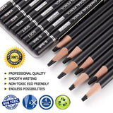 PANDAFLY Professional Charcoal Pencils Drawing Set - 8 Pieces Super Soft, Soft, Medium and Hard Charcoal Pencils for Drawing, Sketching, Shading, PANDAFLY