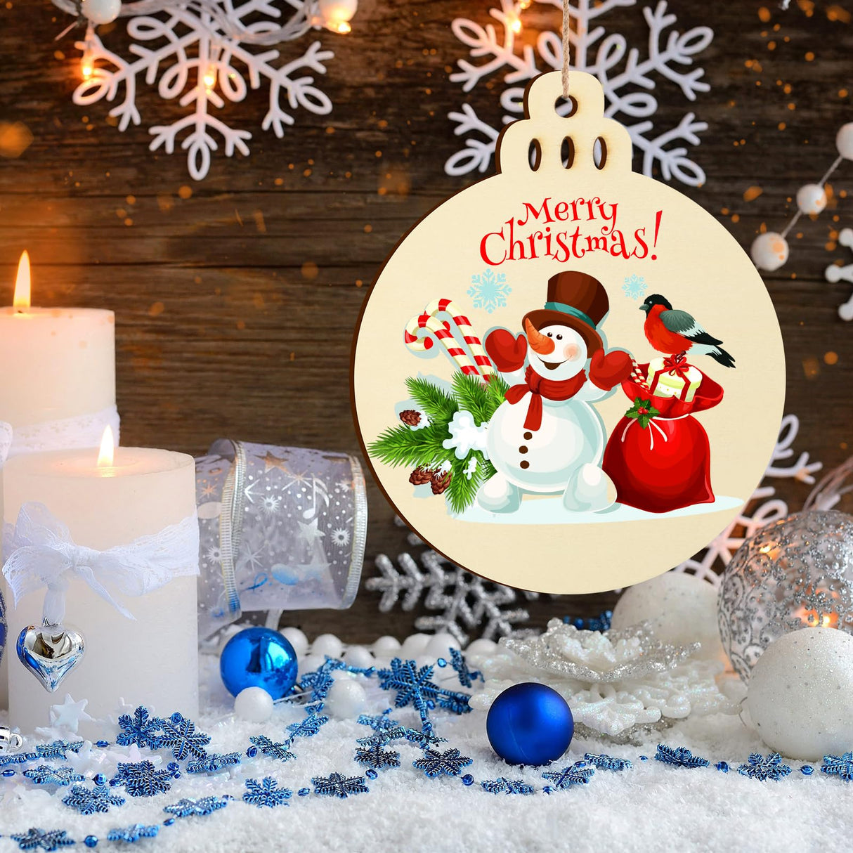 Soaoo 24 Pcs Extra Large 7" Christmas Round Wooden Discs Wooden Christmas Ornaments Hanging Wood Circles DIY Blank Unfinished Wood Slices with Holes Soaoo