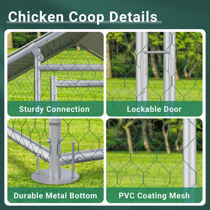 CHICKENPEN Large Metal Chicken Coop Walk-in Poultry Cage Chicken Run Pen Rabbit Duck House with Waterproof and Anti-UV Cover for Outdoor Farm Use - WoodArtSupply