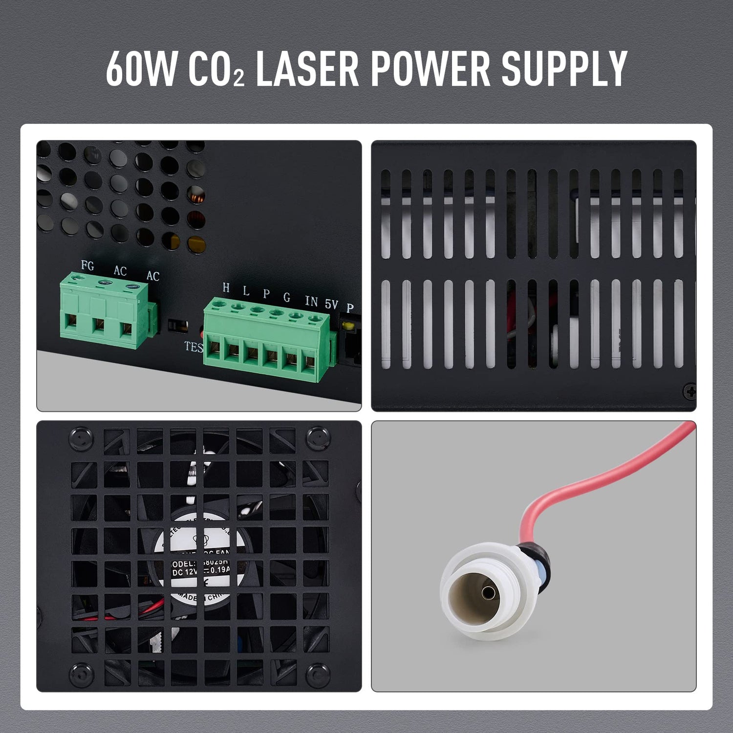 OMTech 60W Laser Power Supply for CO2 Laser Engravers & Cutters, Digital Power Supply with Real Time Display Safety Protection, MYJG-60 Power Supply OMTech