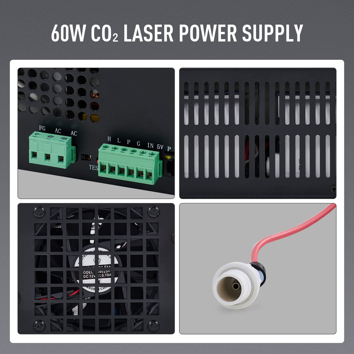 OMTech 60W Laser Power Supply for CO2 Laser Engravers & Cutters, Digital Power Supply with Real Time Display Safety Protection, MYJG-60 Power Supply OMTech