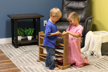 AmishToyBox.com Marble Roller Racetrack Wooden Toy - CPSIA-Approved Finish - Pack of Marbles Included (Harvest Stain Finish) AmishToyBox.com