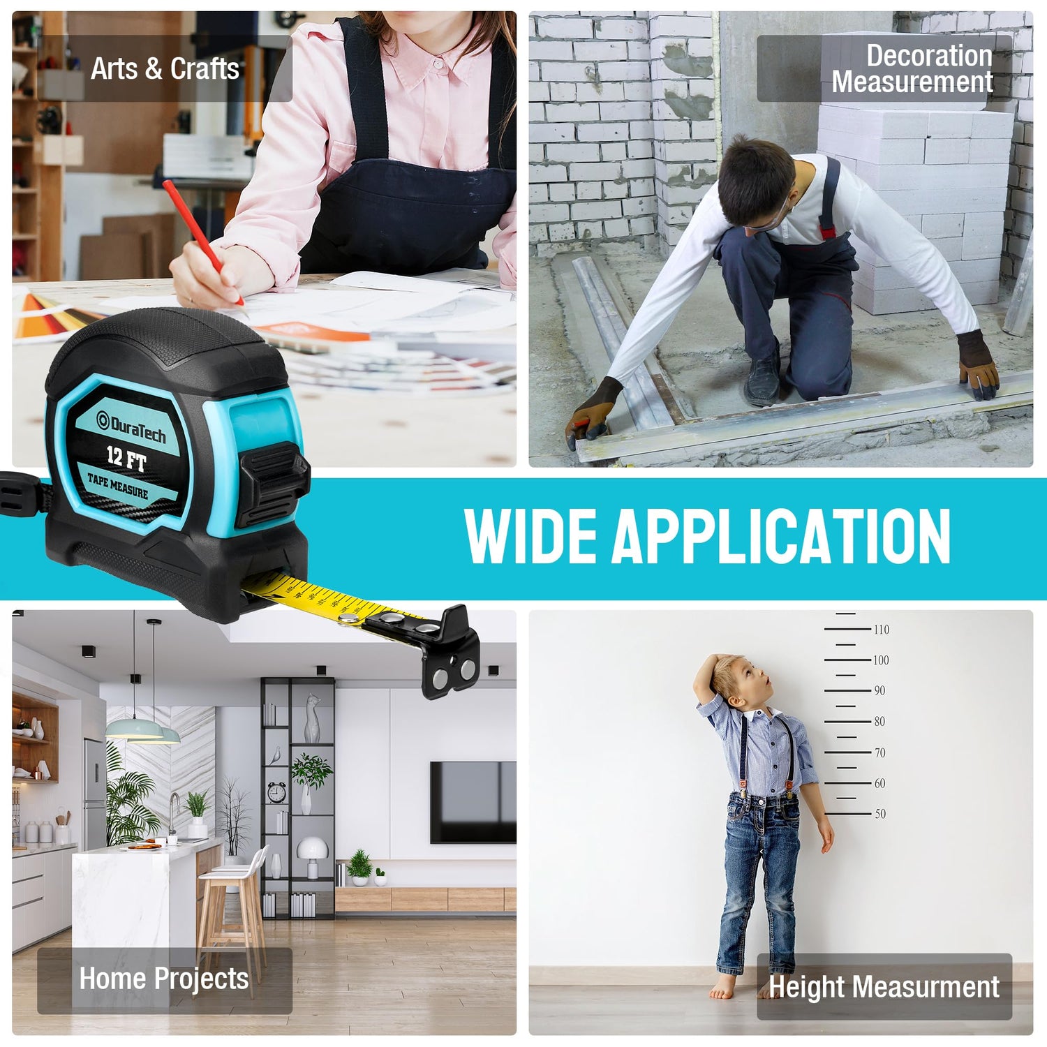 DURATECH Magnetic Tape Measure 12FT with Fractions 1/8, 2 Pack Retractable Measuring Tape, Easy to Read Both Side Measurement Tape, Magnetic Hook and DURATECH