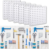 LANSI 6Pcs Peg Board, Pegboard Wall Organizer Panels, White Pegboard Wall Mount, ABS Pegboard for Craft Room Garage Kitchen Workshop, ABS Peg Boards LANSI
