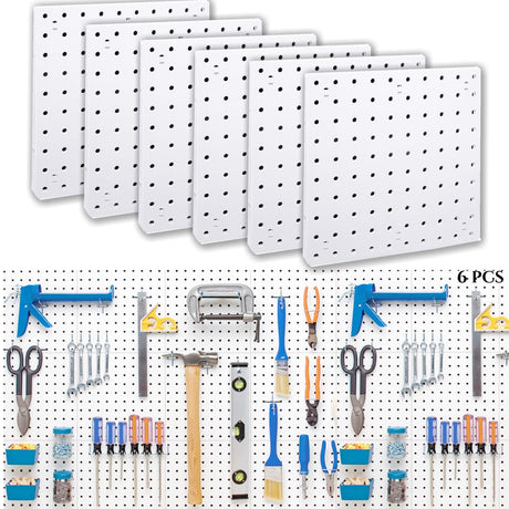 LANSI 6Pcs Peg Board, Pegboard Wall Organizer Panels, White Pegboard Wall Mount, ABS Pegboard for Craft Room Garage Kitchen Workshop, ABS Peg Boards LANSI