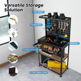 S AFSTAR Garage Workbench with Drawers, 32 x 16 Inches Tool Storage Workbench with Peg Board & 2 Lower Shelves, 14 Hanging Accessories, 220 LBS S AFSTAR