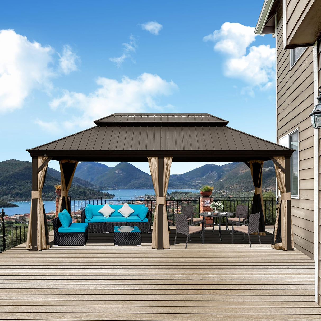 Domi Outdoor Living 12’ X 20’ Hardtop Gazebo, Outdoor Aluminum Frame Canopy with Galvanized Steel Double Roof, Outdoor Permanent Metal Pavilion with domi outdoor living