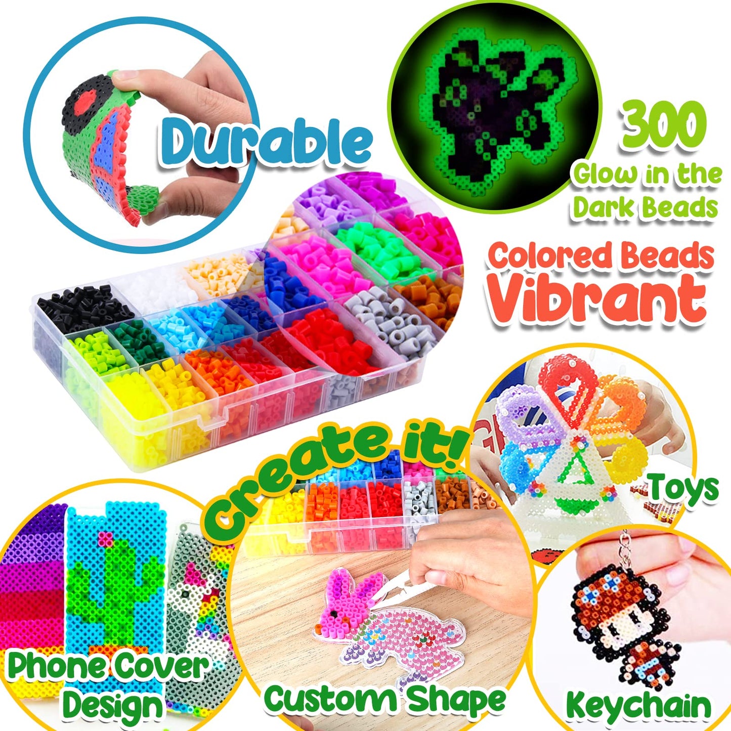 GoodyKing Board Fuse Beads Iron Set - Fuse Beads Set for Kids Crafts with Bead Pegboard and Aqua Pony Beads, Pixel Art and Craft Bead Kit (Large Set - WoodArtSupply