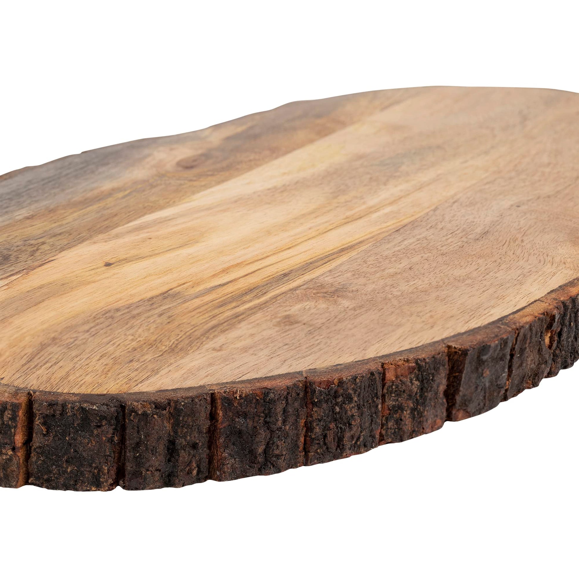 GoCraft Oval Wooden Cutting Board with Tree Bark Rim | Mango Wood Live Edge Chopping, Prep, Serve Board | Charcuterie Platter - 17" x 10" - WoodArtSupply