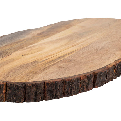 GoCraft Oval Wooden Cutting Board with Tree Bark Rim | Mango Wood Live Edge Chopping, Prep, Serve Board | Charcuterie Platter - 17" x 10" - WoodArtSupply