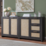 OAKHAM HOME Hampstead Storage Cabinet Set, Rattan Sideboard Buffet Cabinet with 3 Doors and 3 Drawers, 65.4" Large Kitchen Cabinet Console Cabinet OAKHAM HOME