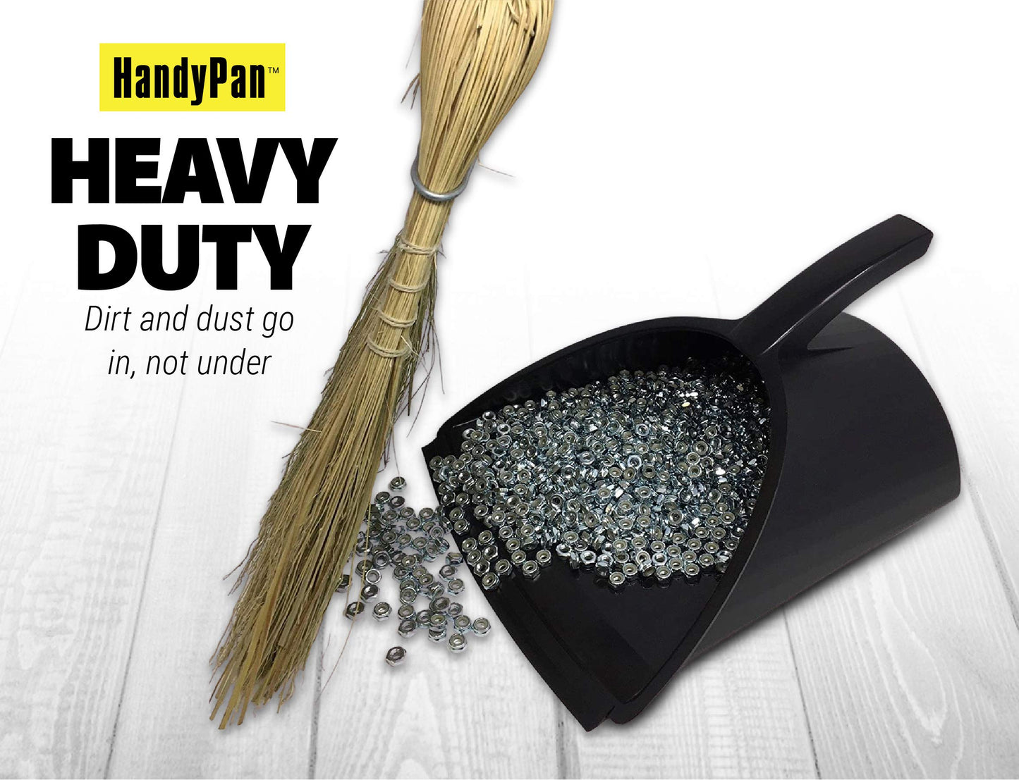 HandyPan Heavy Duty Dustpan, Black - Large Dust Pan Made in the USA with Tight Seal Lip to Keep Dust, Dirt, Debris In-Great for Home, Shop, Garage, - WoodArtSupply