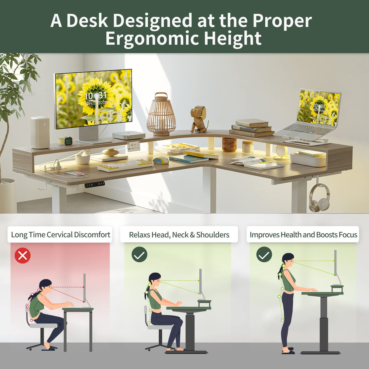 FEZIBO L Shaped Standing Desk FEZIBO
