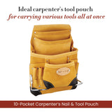 Style n Craft 10-Pocket Carpenter’s Nail & Tool Pouch, Heavy-Duty Leather Tool Pouch, Perfect and Durable Full-Grain Leather Pouch, Yellow with Black Style N Craft