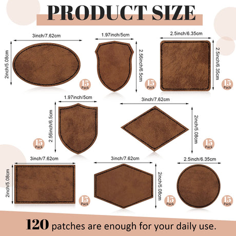Giegxin 120 Pieces Rustic Leatherette Hat Patches with 8 Types of Shape Laser Engraving Blanks Patch Adhesive for Fabric Faux Leather Patch Repair Giegxin