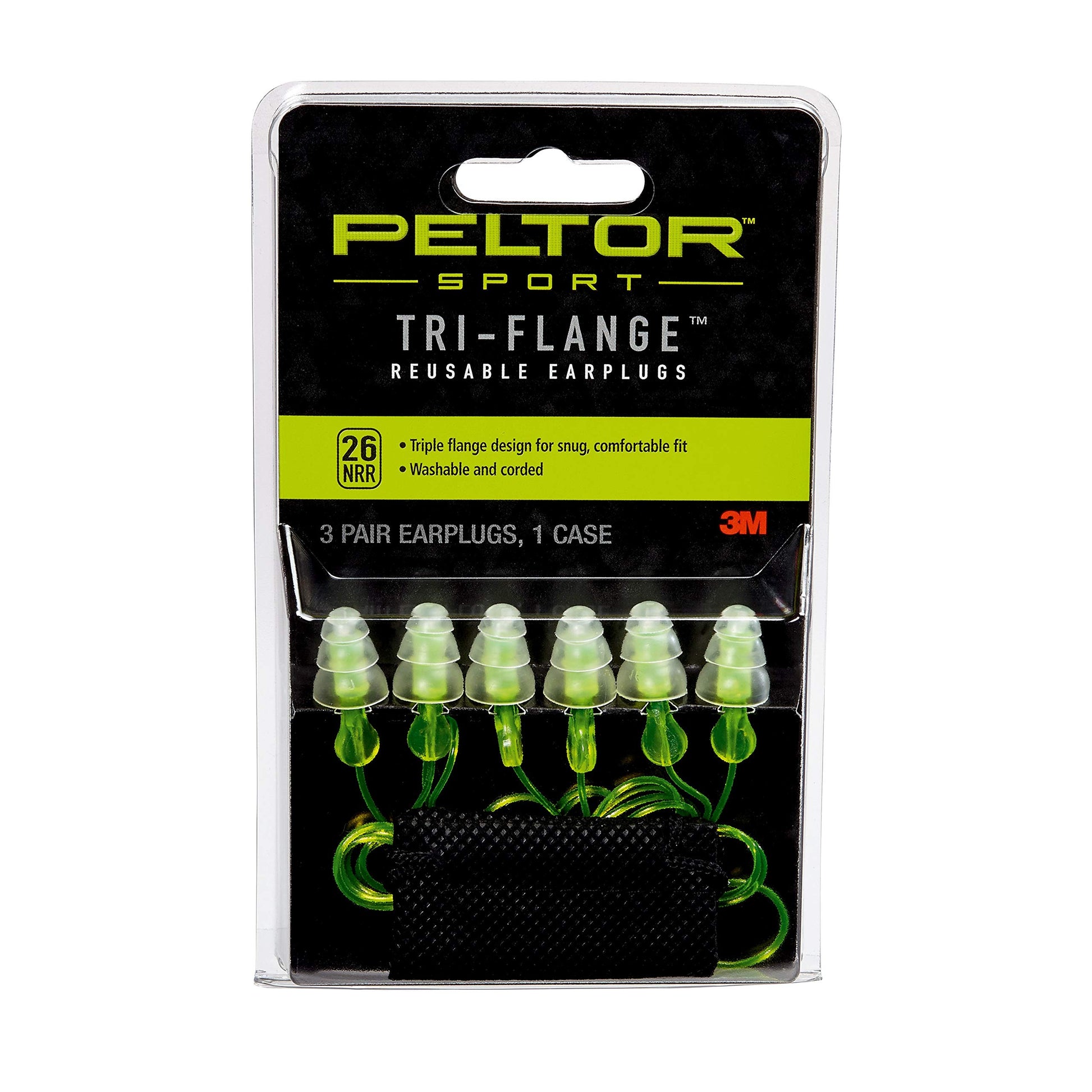 Peltor Sport Tri-Flange Corded Reusable Earplugs, 26 Db Nrr, 3-Pair Per Pack - WoodArtSupply