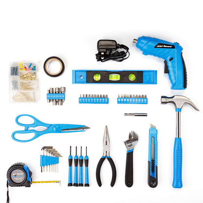 Cartman 149 Piece Tool Set General Household Hand Tool Kit with Cordless Screwdriver Blue - WoodArtSupply