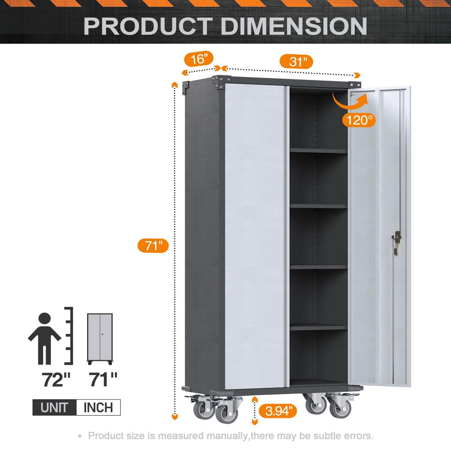 SUXXAN Metal Storage Cabinet with Wheels, Rolling Garage Storage Cabinets with 4 Adjustable Shelves, Broom Closet Storage Cabinet & Locking Cabinet - WoodArtSupply