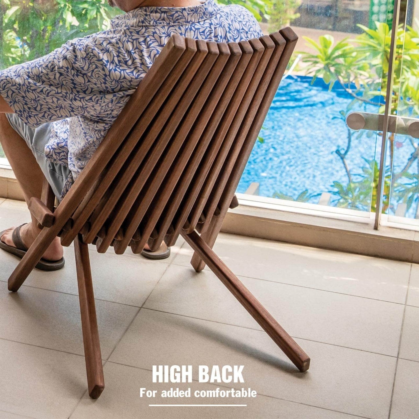 Melino Wooden Folding Chair for Outdoor, Low Profile Acacia Wood Lounge Chair with FSC Certified Acacia Wood, Fully Assembled - Espresso - WoodArtSupply