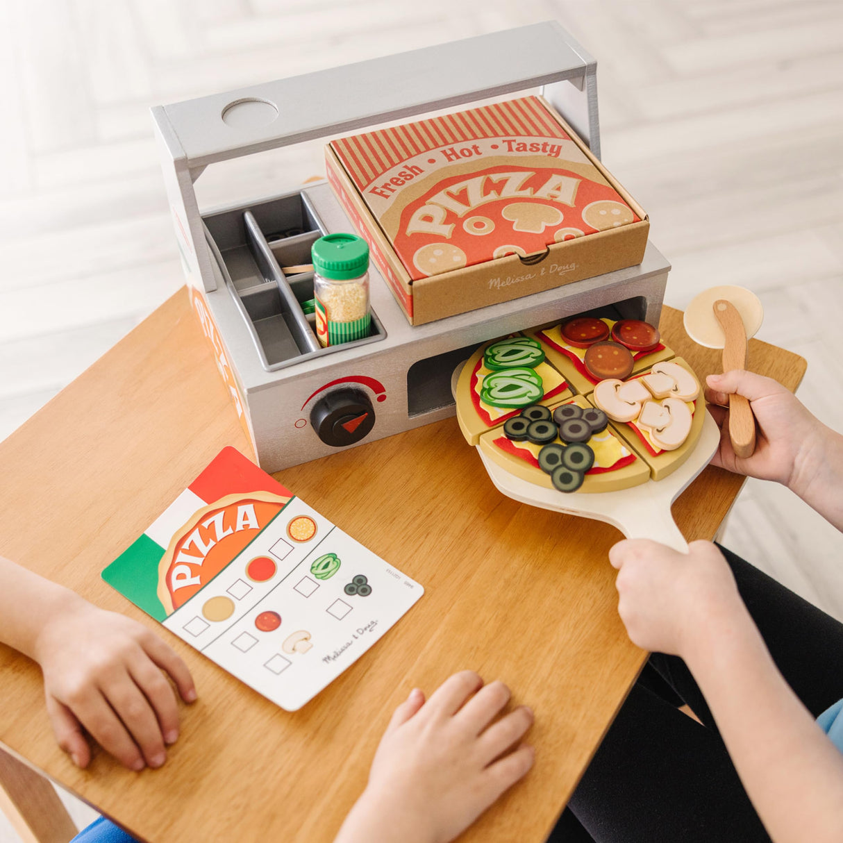Melissa & Doug Top & Bake Wooden Pizza Counter Play Set (41 Pcs) - Pizza Toy Wooden Play Food Set, Pretend Pizza Sets For Kids Ages 3+ Melissa & Doug