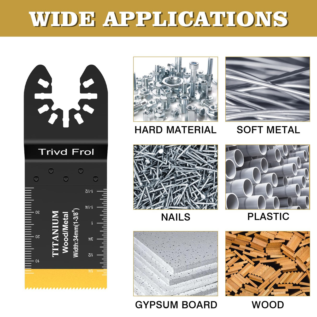 Trivd Frol 10PCS Titanium Multitool Blades, Oscillating Saw Blades Metal Cutting for Nails Wood Plastic and Hard Material Oscillating Tool Blades Kit Trivd Frol