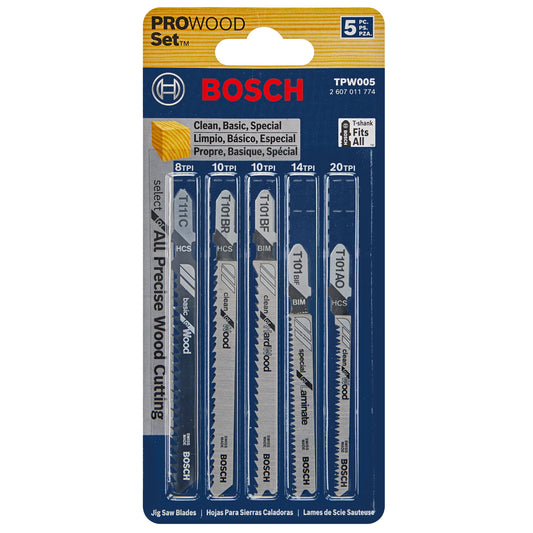 BOSCH TPW005 5-Piece Pro-Wood T-Shank Jig Saw Blade Set - WoodArtSupply