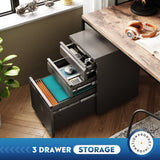 DEVAISE 3 Drawer Mobile File Cabinet with Lock, Under Desk Metal Filing Cabinet for Legal/Letter/A4 File, Fully Assembled Except Wheels, Black DEVAISE