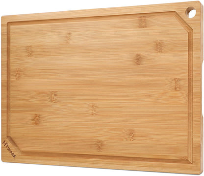 Hiware Bamboo Cutting Board for Kitchen, Heavy Duty Wood Cutting Board with Juice Groove, 100% Organic Bamboo, Pre Oiled, 15" x 10"