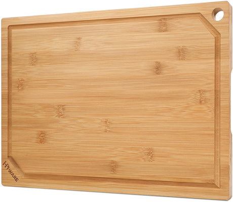 Hiware Bamboo Cutting Board for Kitchen, Heavy Duty Wood Cutting Board with Juice Groove, 100% Organic Bamboo, Pre Oiled, 15" x 10" HIWARE