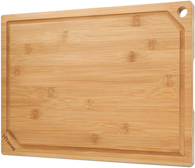 Hiware Bamboo Cutting Board for Kitchen, Heavy Duty Wood Cutting Board with Juice Groove, 100% Organic Bamboo, Pre Oiled, 15" x 10"