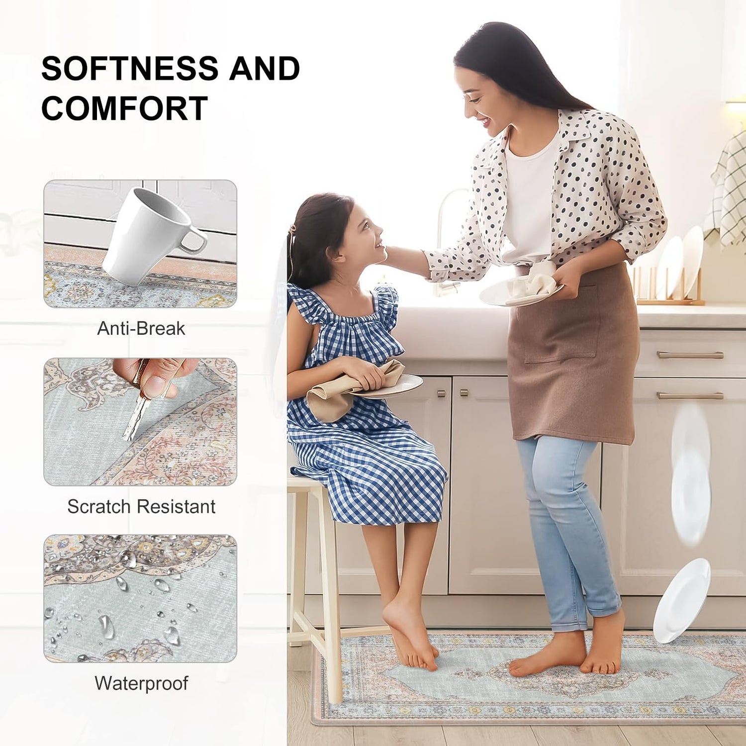 Collive Boho Kitchen Mat 2PCS Cushioned Kitchen Mats for Floor, Anti-Fatigue Mat Waterproof Kitchen Rug Set of 2 Non-Skid Comfort Standing Mat for Collive