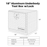 ARKSEN 18 Inch Heavy Duty Aluminum Diamond Plate Tool Underbody Box, Waterproof Square Truck Storage Organizer Chest for Pick Up Truck Bed, RV ARKSEN