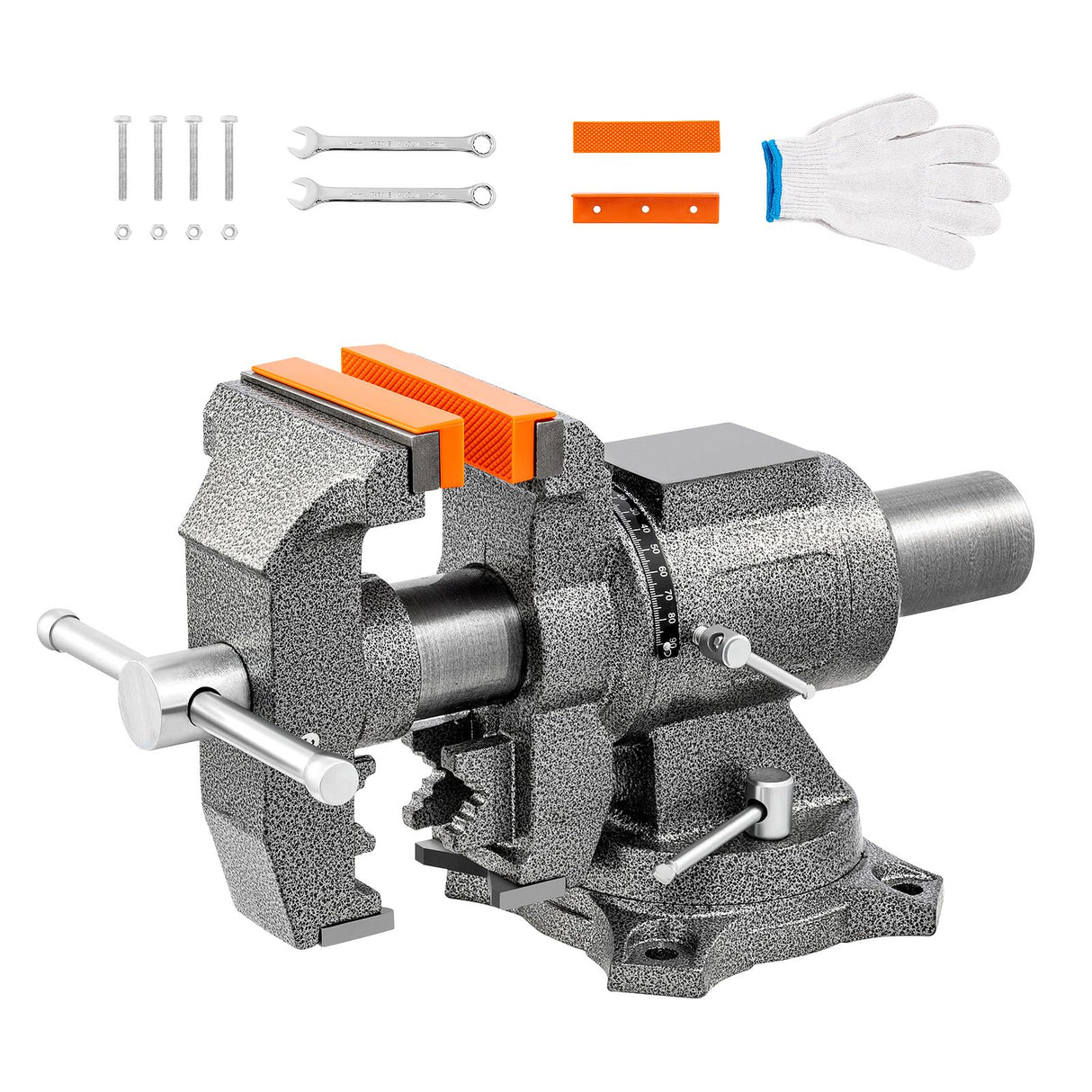 LMYYGOO Bench Vise, 5-inch Jaw Width 5-inch Jaw Opening, 360° Swivel Base, Multipurpose Heavy Duty Workbench Vise with Anvil &1 Pair Vise Jaw Pad, LMYYGOO