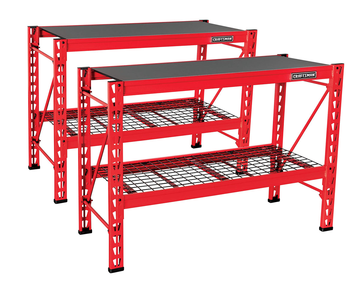 Craftsman 2-Shelf 3-Foot Tall Stackable Tool Chest Depth Storage Rack, 2-Pack, Red Craftsman