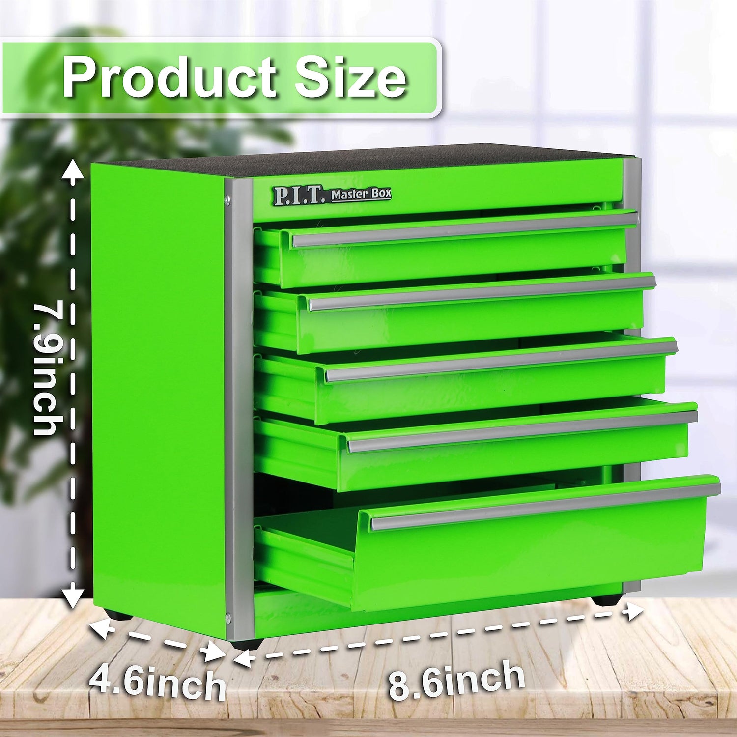P.I.T. Portable Five-Drawer Steel Tool Box, Green Hand Carry Tool Cases for Tools Storage P.I.T.